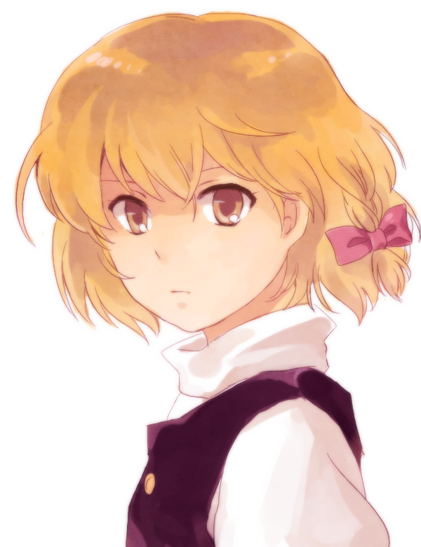 alternate_hairstyle, bad_id, blonde_hair, braid, buttons, hair_ribbon, kirisame_marisa, natsume_(menthol), natsume_(n-k), ribbon, short_hair, solo, touhou, yellow_eyes