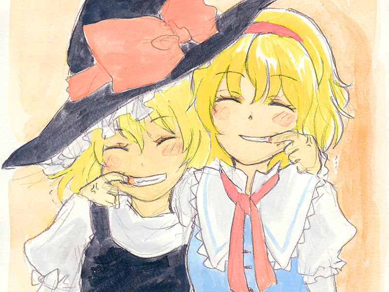 anger_vein, closed_eyes, fingersmile, hat, kirisame_marisa, kuronoa, ribbon, smile