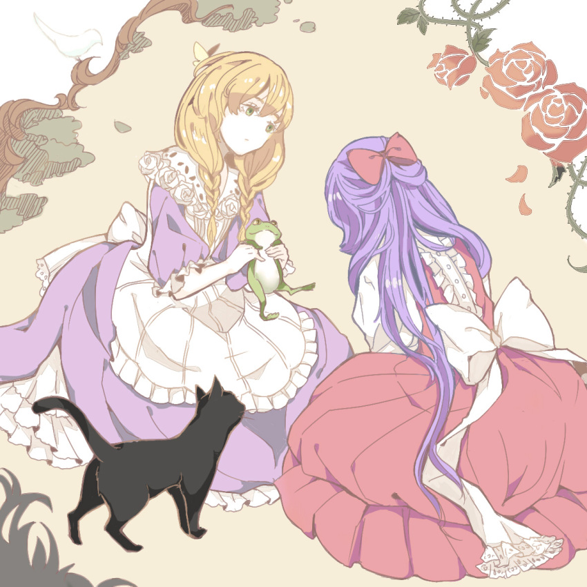 black_cat, blonde_hair, braid, butterfly, cat, ellen_(majo_no_ie), ellen_(the_witch's_house), ellen_(the_witch's_house)