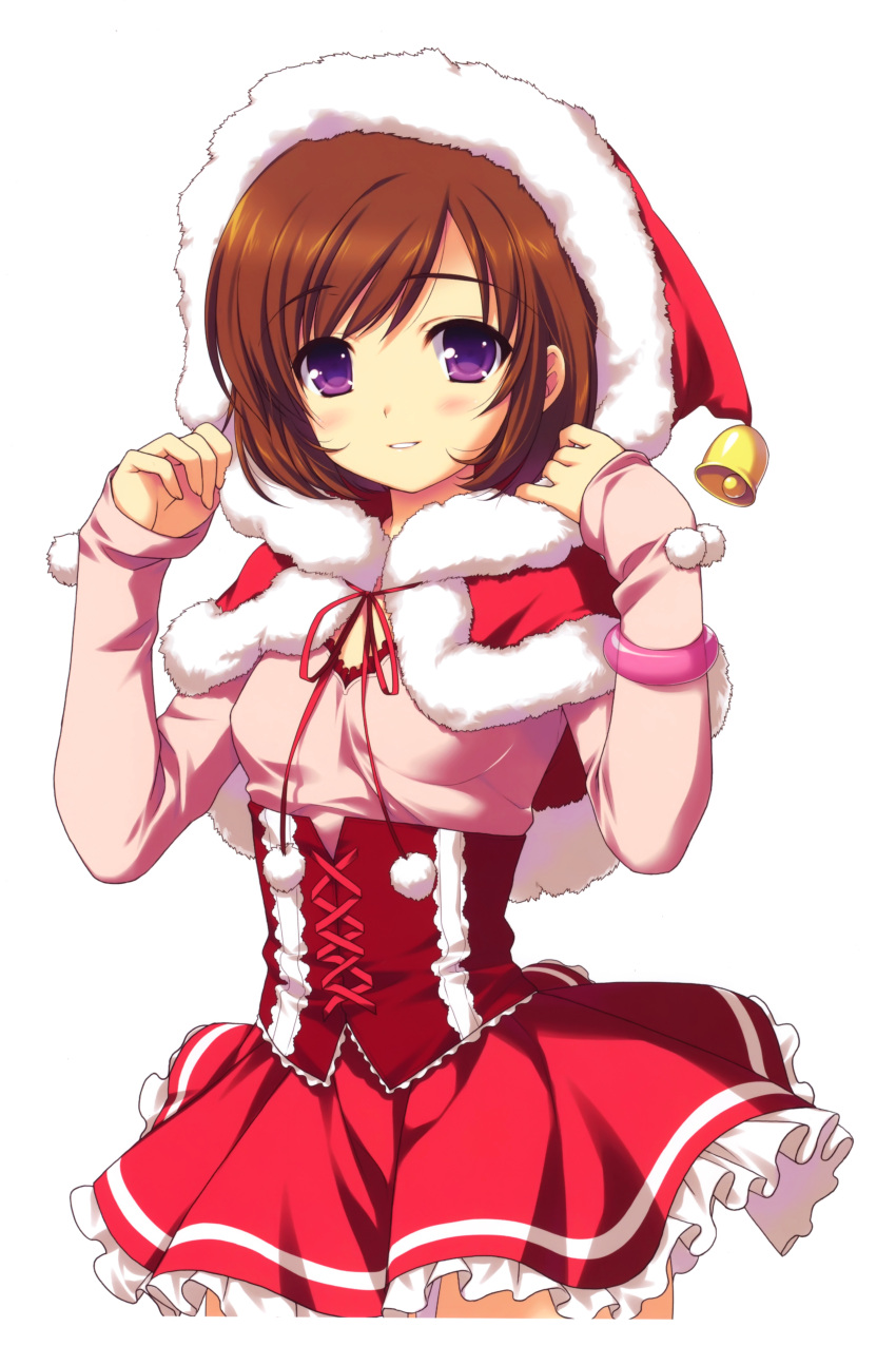 absurdres, alpha, alpha_(artist), bell, bell_collar, brown_hair, christmas, collar