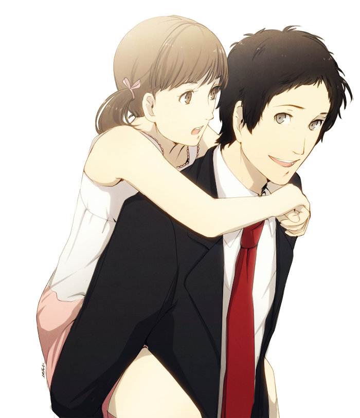 1girl, adachi_tooru, black_hair, brown_eyes, brown_hair, child, doujima_nanako, formal