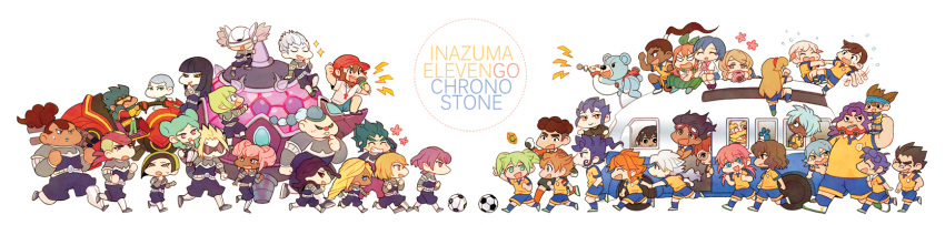 6+girls, alpha_(inazuma_eleven), amagi_daichi, amemiya_taiyou, aoyama_shunsuke, armband, ball, beta_(inazuma_eleven), character_request, crossword_arno, daana, dorimu_(inazuma_eleven), einamu, everyone, fei_rune, gamma_(inazuma_eleven), gaura, gloves, gz_(gzxd), hakuryuu_(inazuma_eleven), hamano_kaiji, hayami_tsurumasa, highres, ichino_nanasuke, inazuma_eleven_(series), inazuma_eleven_go, inazuma_eleven_go_chrono_stone, jewelry, kageyama_hikaru, kariya_masaki, kirino_ranmaru, kuoosu, kuoru, kurama_norihito, kurumada_gouichi, matsukaze_tenma, medamu, microphone, multiple_boys, multiple_girls, nanobana_kinako, necklace, neira, netan, nishiki_ryouma, nishizono_shinsuke, orca_(inazuma_eleven), protocol_omega, raimon, reiza, sangoku_taichi, seto_midori, shindou_takuto, shuu_(inazuma_eleven), sleeves_rolled_up, soccer_ball, soccer_uniform, sorano_aoi, title_drop, tsurugi_kyousuke, tsurugi_yuuichi, ward_(inazuma_eleven), wonderbat, yamana_akane, yashima_yousuke, zanak_abalonic, zanou
