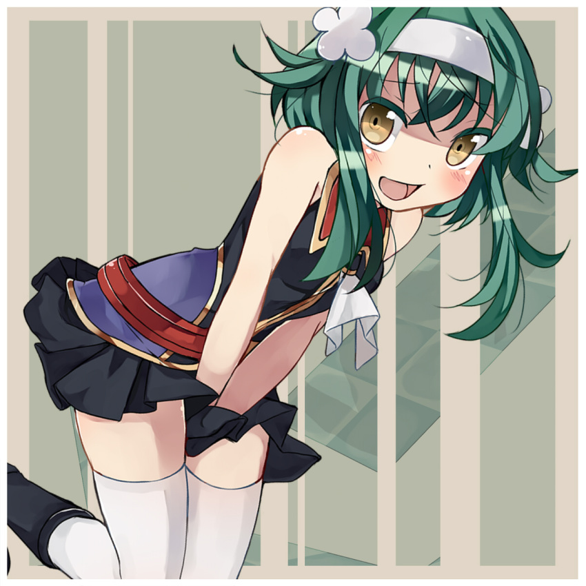 ako_(shinrabanshou), ark_mateus, artist_request, bent_over, between_thighs, blush, green_hair, headband