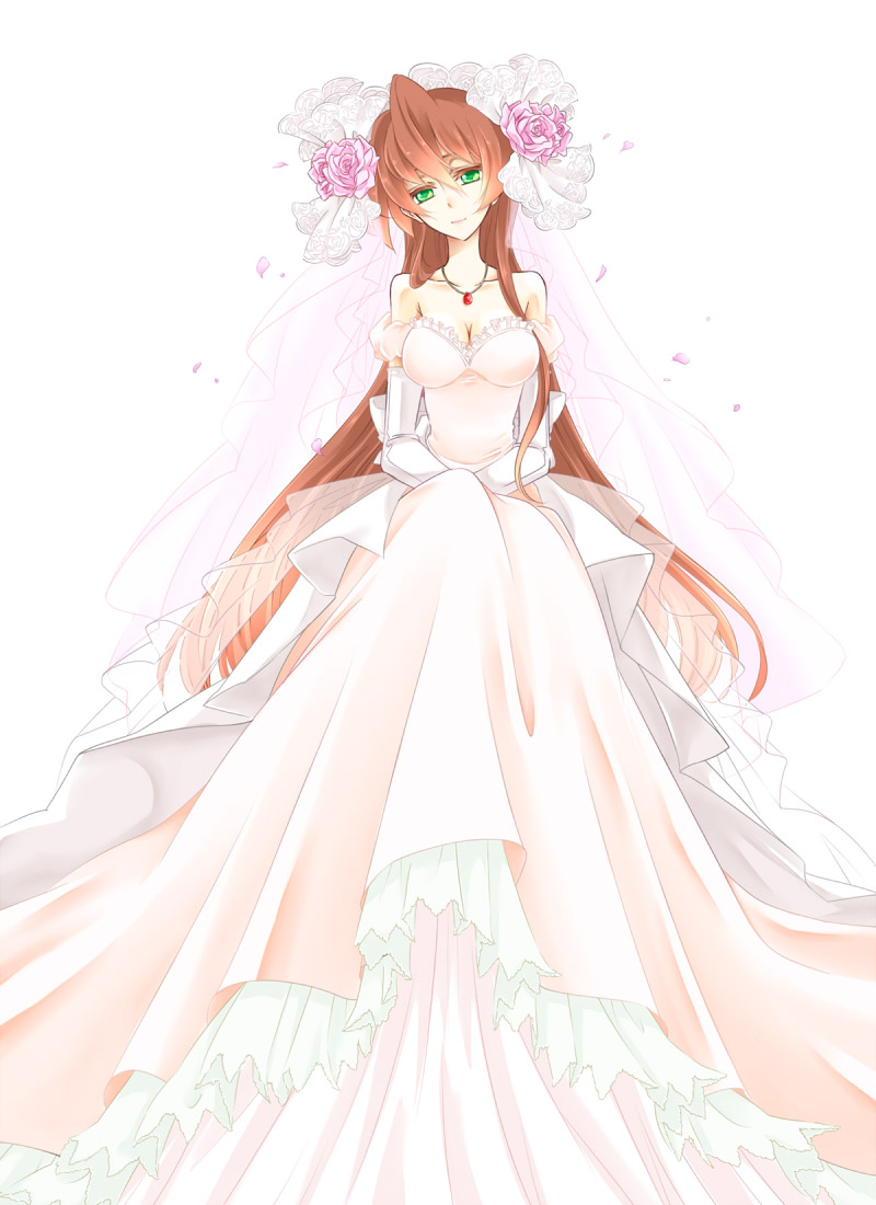 adult, asagi_marin, breasts, brigadoon, brown_hair, cleavage, dress, flower