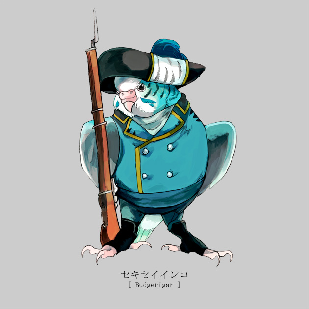 bird, gun, ikeuchi, musket, no_humans, original, parakeet, simple_background