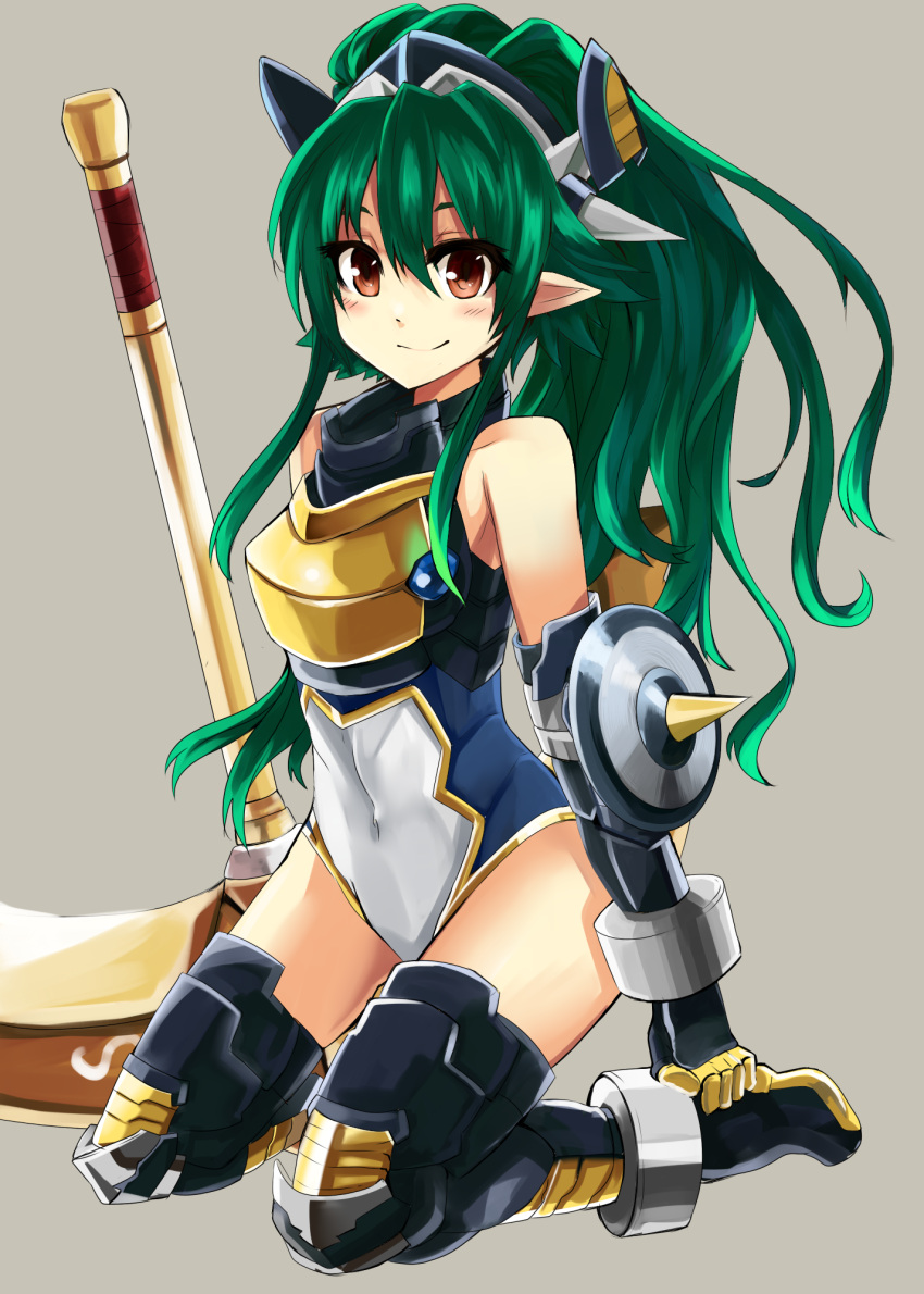 anchor, armor, blush, brown_hair, clothed_navel, green_hair, haik, highres