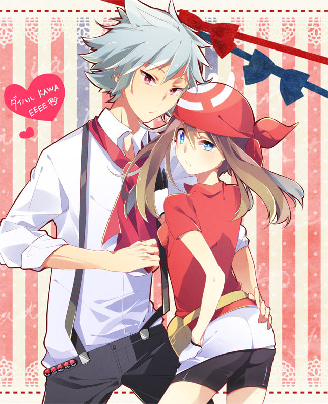1boy, 1girl, ass, ass_grab, bandana, bandanna, belt_pouch, bike_shorts