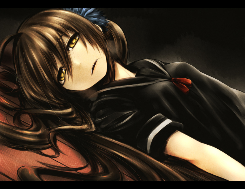 ayakashi_banashi, brown_hair, chankodining_waka, hagawa_iroha, highres, letterboxed, long_hair, lying