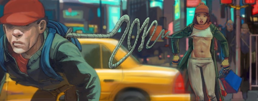 bag, breasts, brown_eyes, brown_hair, cap, gloves, hat, highres