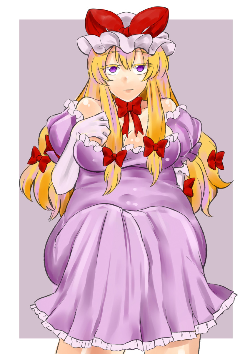absurdres, blonde_hair, bow, breasts, cleavage, dress, hair_bow, hat