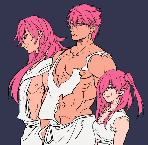2boys, long_hair, magi_the_labyrinth_of_magic, masrur, morgiana, mu_alexius, multiple_boys, muscle
