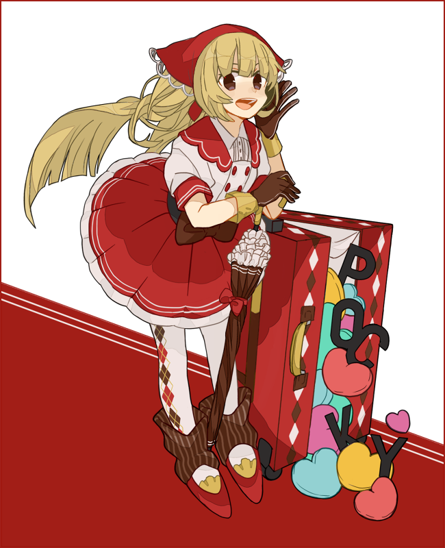 argyle, argyle_legwear, blonde_hair, brown_eyes, gloves, headdress, original, pantyhose