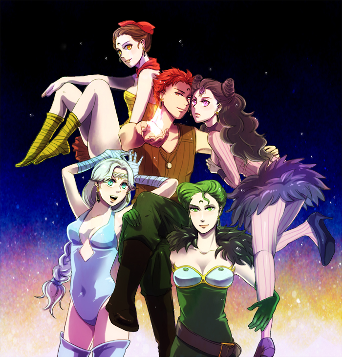 4girls, belt, beruche, bishoujo_senshi_sailor_moon, black_moon_clan, braid, calaveras, facial_mark