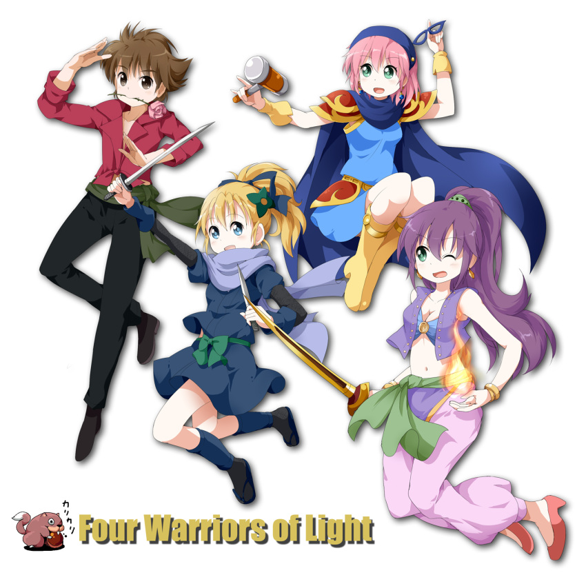 3girls, blonde_hair, blue_eyes, blue_mage, breasts, brown_eyes, brown_hair, butz_klauser
