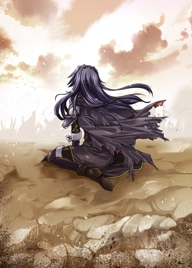 armor, blue_hair, cape, cloud, clouds, fire_emblem, fire_emblem:_kakusei, kneeling