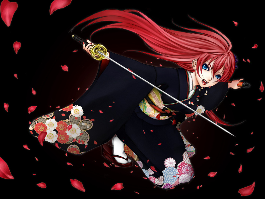 dinahfiria, japanese_clothes, jpeg_artifacts, kimono, megurine_luka, sword, vocaloid, weapon