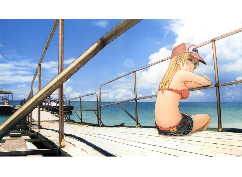blonde_hair, blue_eyes, btooom!, clouds, himiko_(btooom!), inoue_junya, long_hair, scan