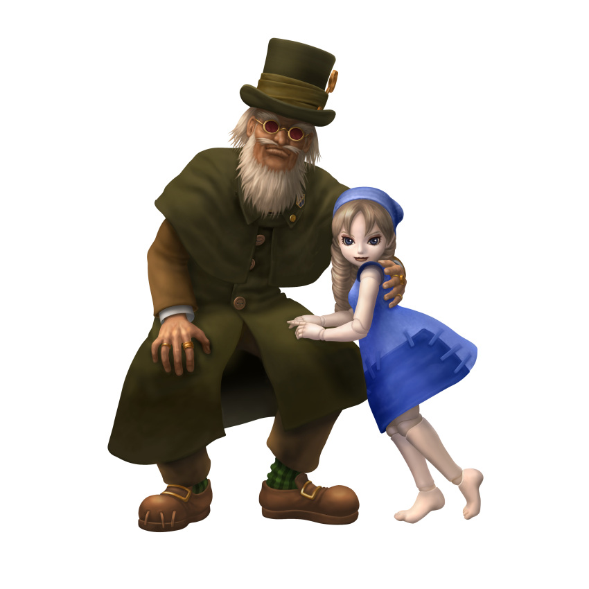 3d, absurdres, beard, blonde_hair, blue_eyes, cornelia, doll, dress