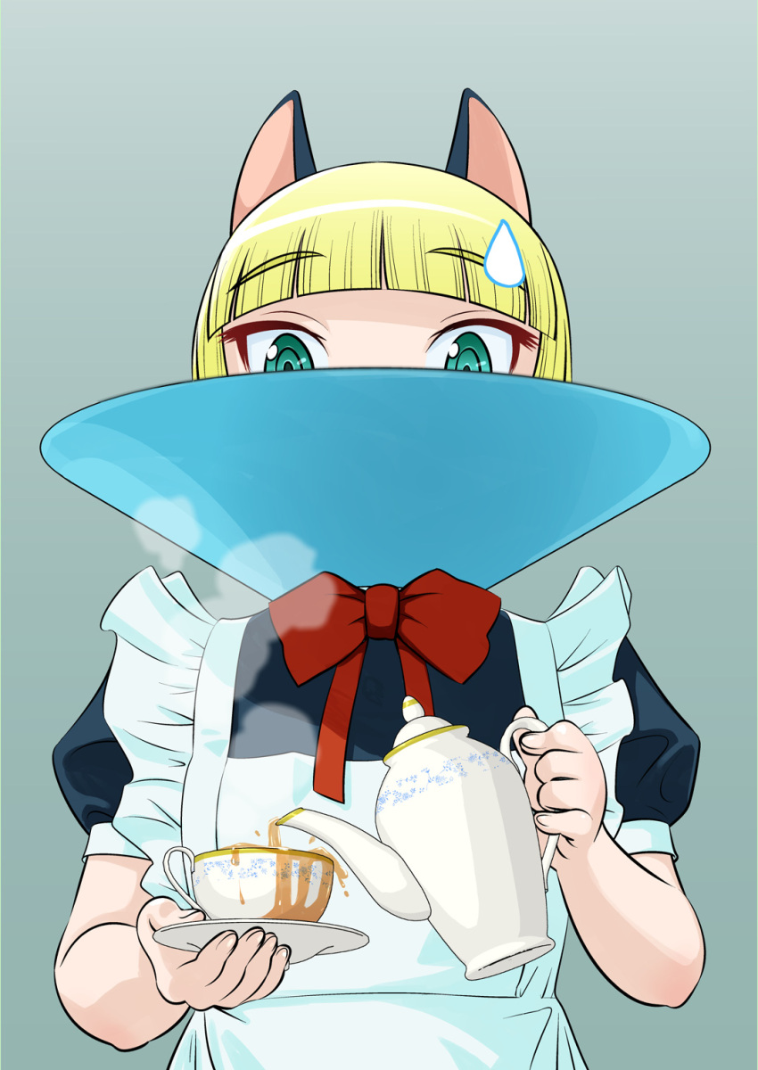 animal_ears, apron, bangs, blonde_hair, blunt_bangs, bow, bowtie, cat_ears