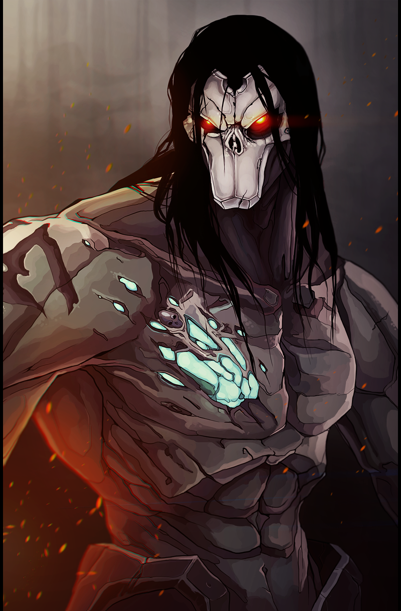 black_hair, darksiders, death, death_(darksiders), death_(entity), glowing, glowing_eyes, grim_reaper