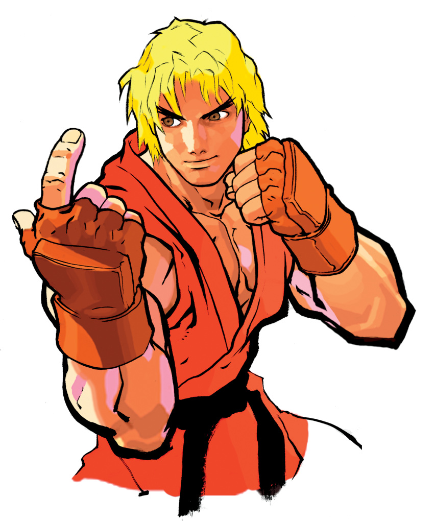 1boy, blonde_hair, brown_eyes, bust, capcom, come_at_me_bro, eyebrows, fighting_stance