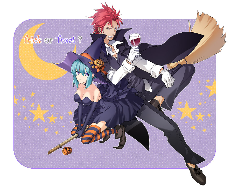 1girl, aquarion_(series), aquarion_evol, breasts, broom, cleavage, crescent_moon, cup