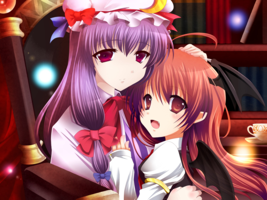 bat_wings, falcon-samus_(artist), hat, head_wings, headwings, koakuma, long_hair, patchouli_knowledge