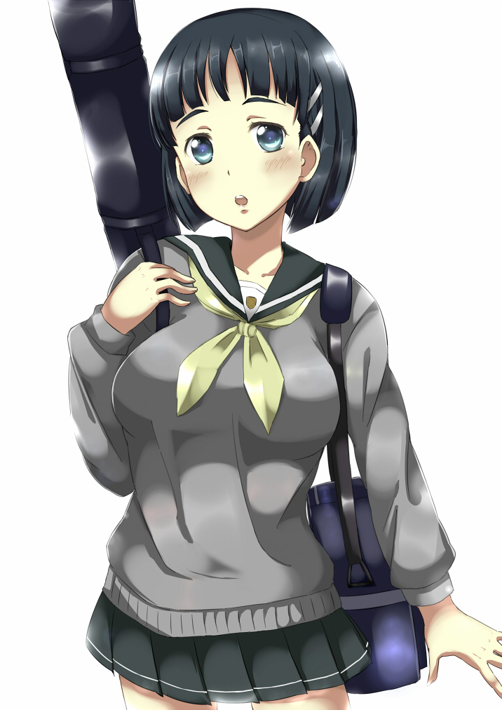 bag, black_hair, hair_ornament, hairclip, kirigaya_suguha, rika_(kakera), school_bag, school_uniform