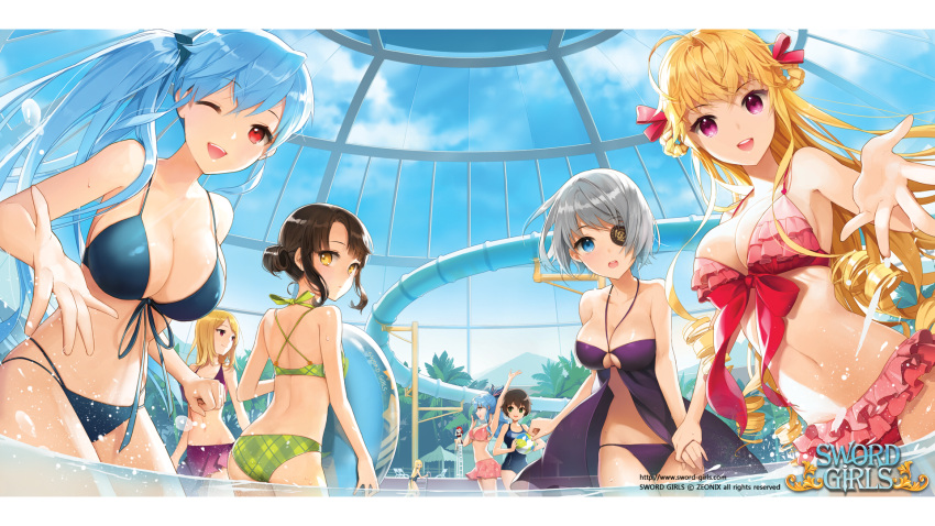6+girls, asmiss, cinia, flowers, helena, iri, luthica, multiple_girls, navel, rose, sita_vilosa, swimsuit, sword_girls