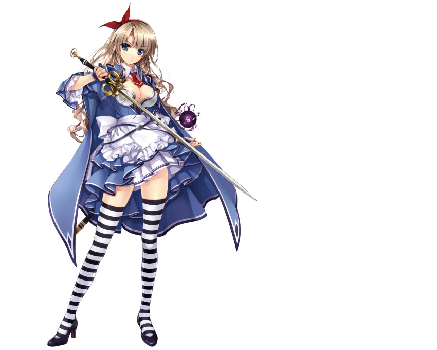 alicia_(queen's_blade), alicia_(queen's_blade), blonde_hair, cleavage, long_hair, misaki_kurehito, queen's_blade, queen's_blade_grimoire, queen's_blade, queen's_blade_grimoire, sword, thigh-highs, thighhighs, weapon, white