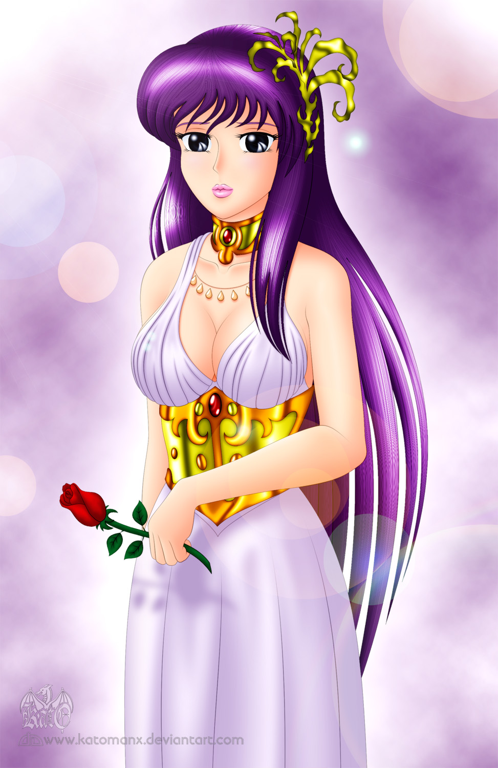 1girl, athena_(saint_seiya), bare_shoulders, black_eyes, cg, high_res, katomanx(kato), long_hair