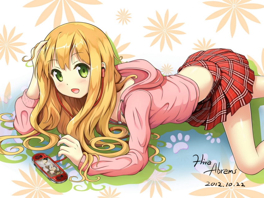 1girl, azuki_azusa, blonde_hair, green_eyes, hentai_ouji_to_warawanai_neko, hira_(zlpabrams), hoodie, long_hair