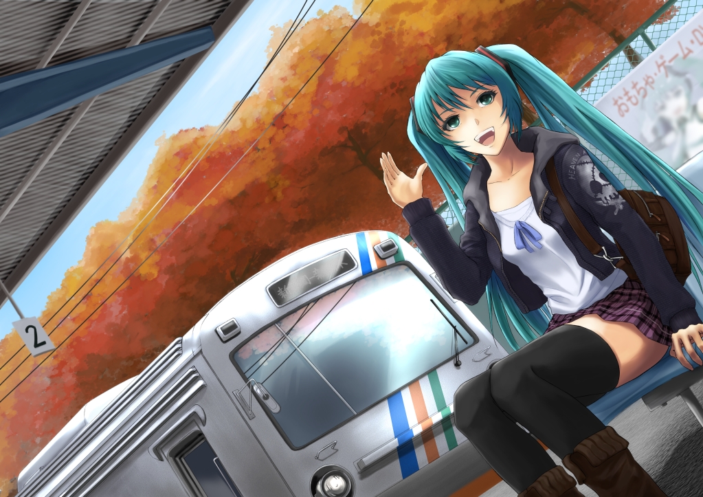 1girl, aqua_hair, boots, din47060702, din_(raiden), dutch_angle, green_eyes, hatsune_miku