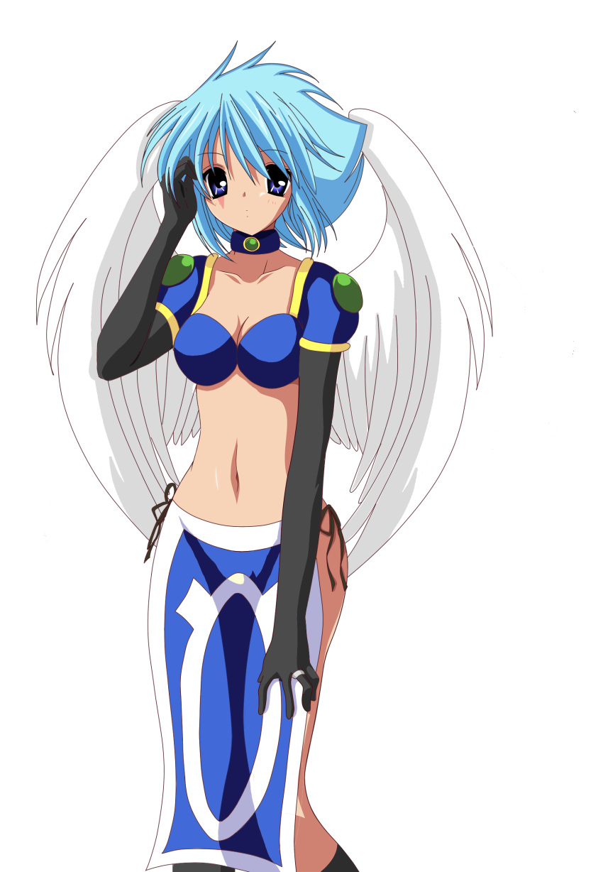 blue_eyes, blue_hair, collar, derivative_work, gloves, highres, loincloth, ocarina_(violinist_of_hameln)