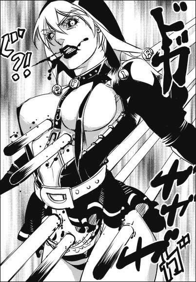 black_sclera, blood, blood_in_mouth, bluemoooon, breasts, genderswap, greyscale, hat