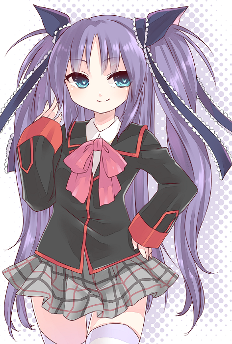 hiyosuke_(ak_love), little_busters!!, long_hair, purple_hair, sasasegawa_sasami, school_uniform, thigh-highs, thighhighs