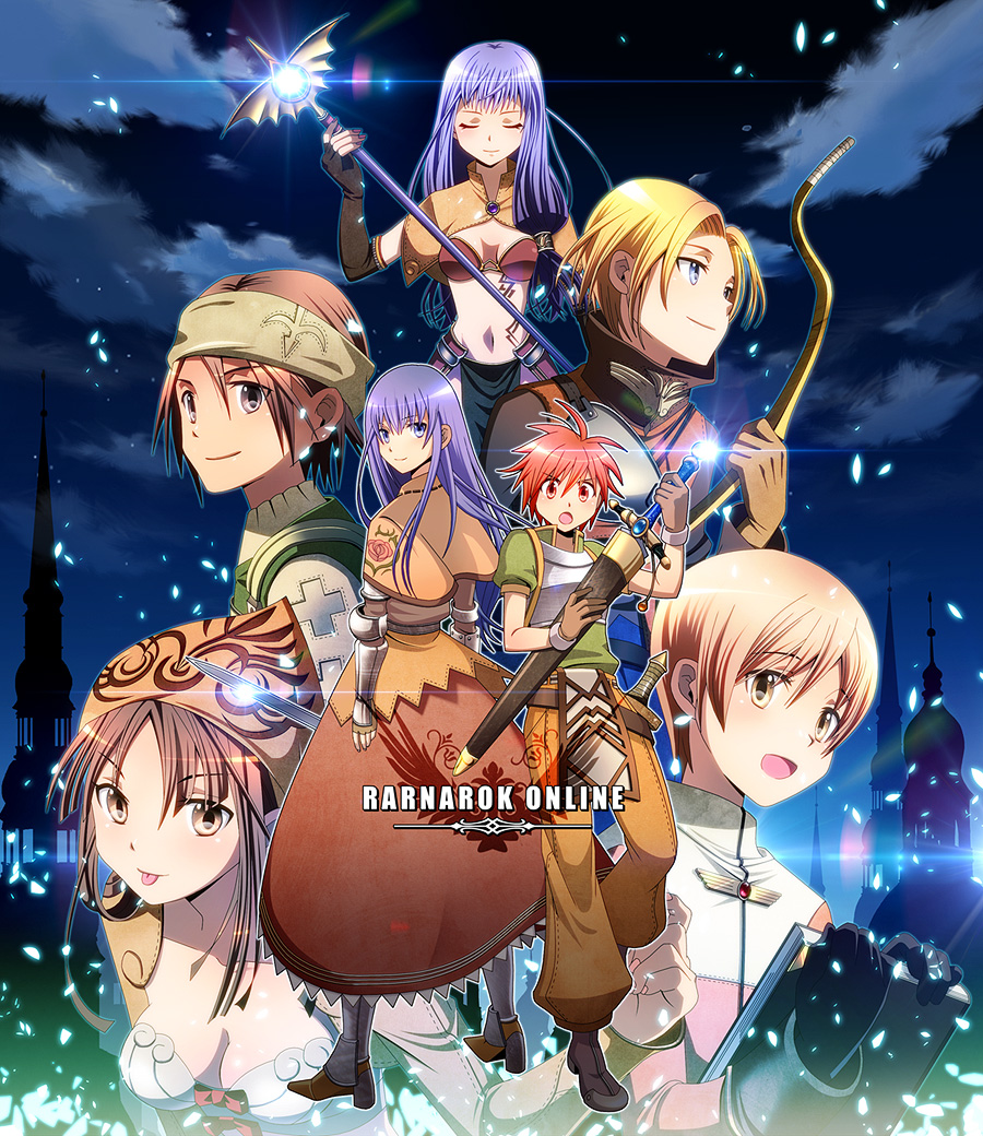 acolyte, archer_(ragnarok_online), blonde_hair, blue_hair, book, bow, brown_hair, dagger, mage_(ragnarok_online), merchant, nip_sakazuki, novice, ragnarok_online, red_hair, redhead, staff, sword, swordsman, thief_(ragnarok_online), weapon