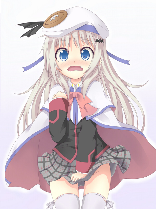 blue_eyes, blush, cape, fang, hat, intejia, little_busters!!, long_hair