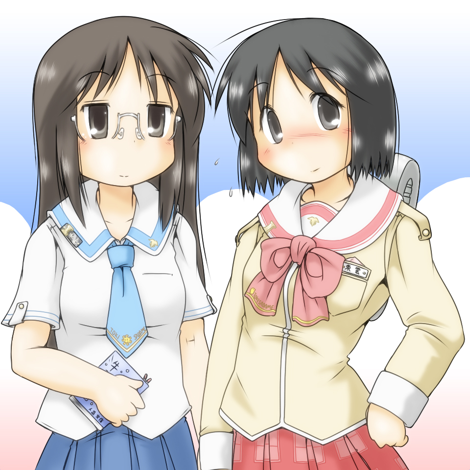 black_eyes, black_hair, blazer, blush, book, clothes_writing, commentary_request, flying_sweatdrops