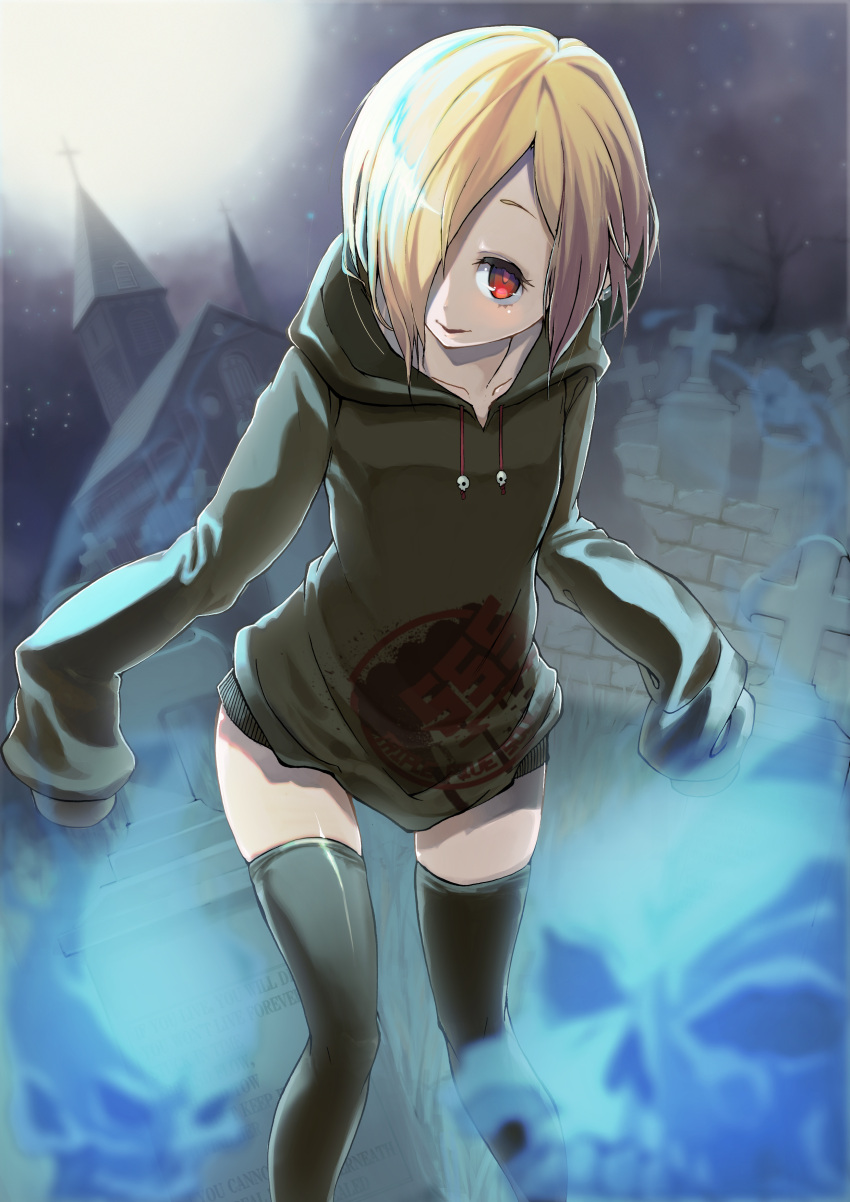 absurdres, bags_under_eyes, black_legwear, blonde_hair, blush, bottomless, fukurou_(suga0930), glowing