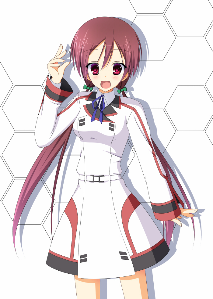 :d, brown_hair, infinite_stratos, long_hair, open_mouth, red_eyes, smile, solo