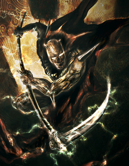 cape, electricity, fantasy, ogon_bat, ogon_bat_(character), oldschool, ougon_bat, ougon_bat:_millenium_version, ougon_bat_(character), realistic, scythe, skull, tomoe_(artist)