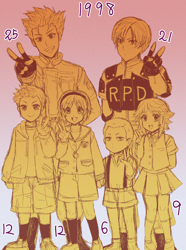 4boys, child, chris_redfield, fingerless_gloves, gloves, grin, hairband, hand_holding