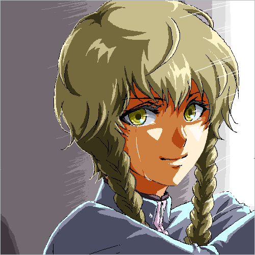 braid, kai_(lisalisa1983), looking_at_viewer, lowres, portrait, smile, steins;gate, sunbeam