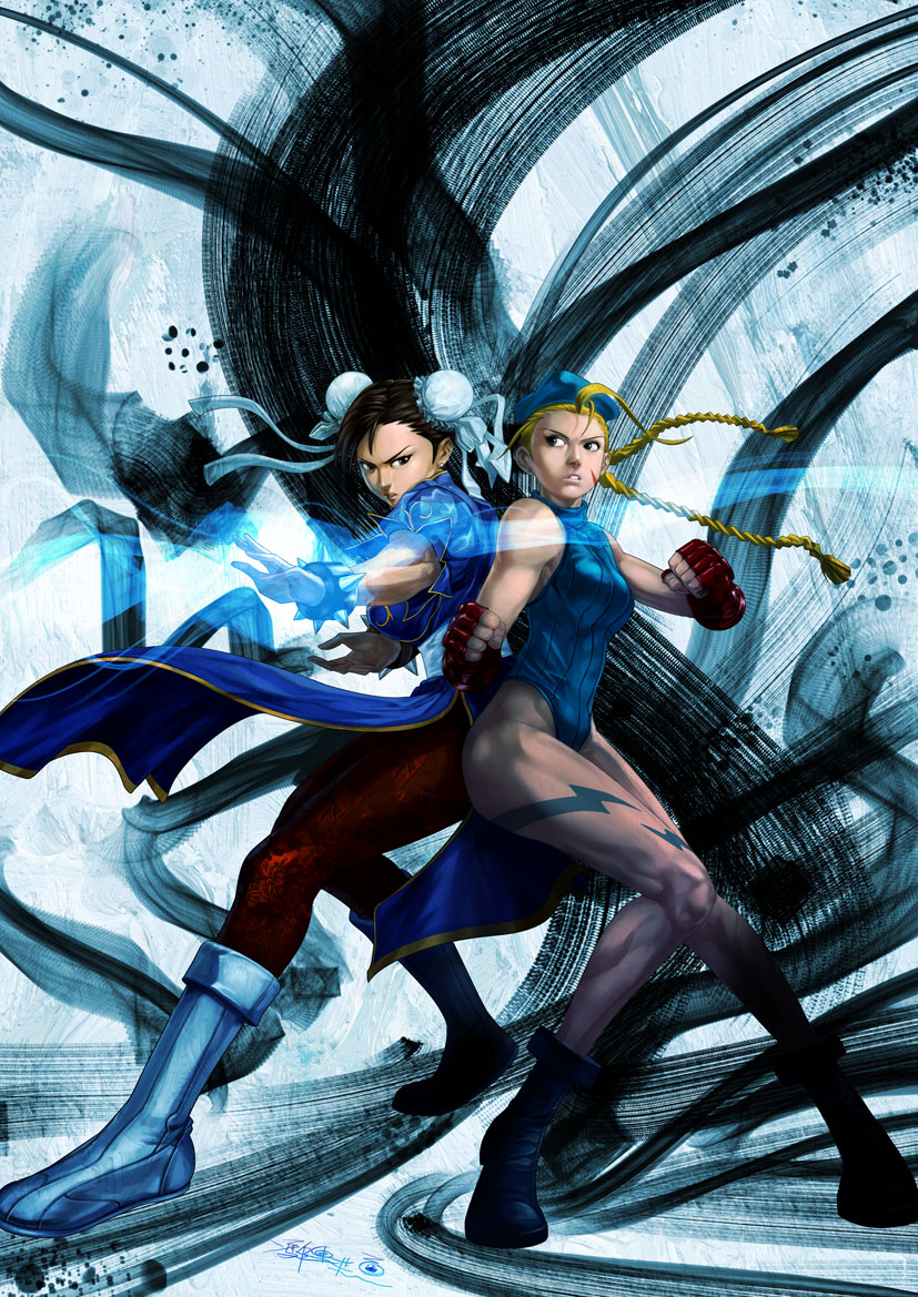 boots, bracelet, brown_eyes, brown_hair, bun_cover, cammy_white, china_dress, chinese_clothes, chun-li, double_bun, fighting_stance, fung_kin_chew, jewelry, spiked_bracelet, spikes, street_fighter