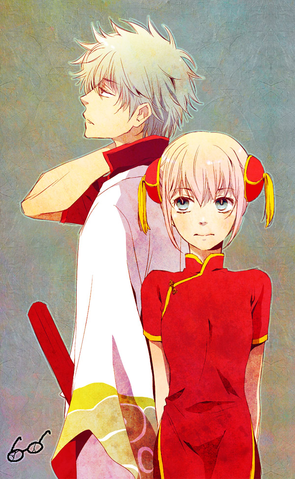 251, 2boys, blue_eyes, bun_cover, chinese_clothes, double_bun, gintama, glasses