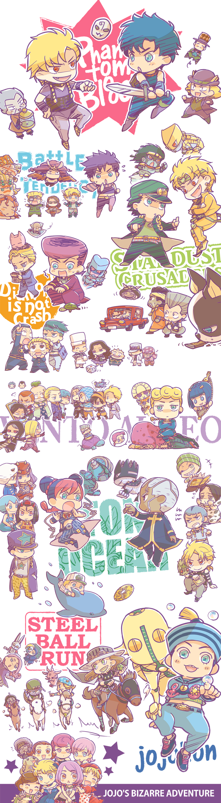 6+girls, absolutely_everyone, absurdres, aerosmith_(stand), arnold_(jojo), bandana, blackmore, blonde_hair