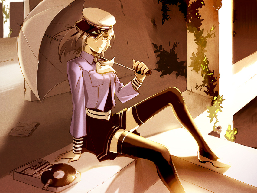 ama_no_jaku_(vocaloid), gumi, hat, jack_amano, ktsis, sitting, skirt, solo