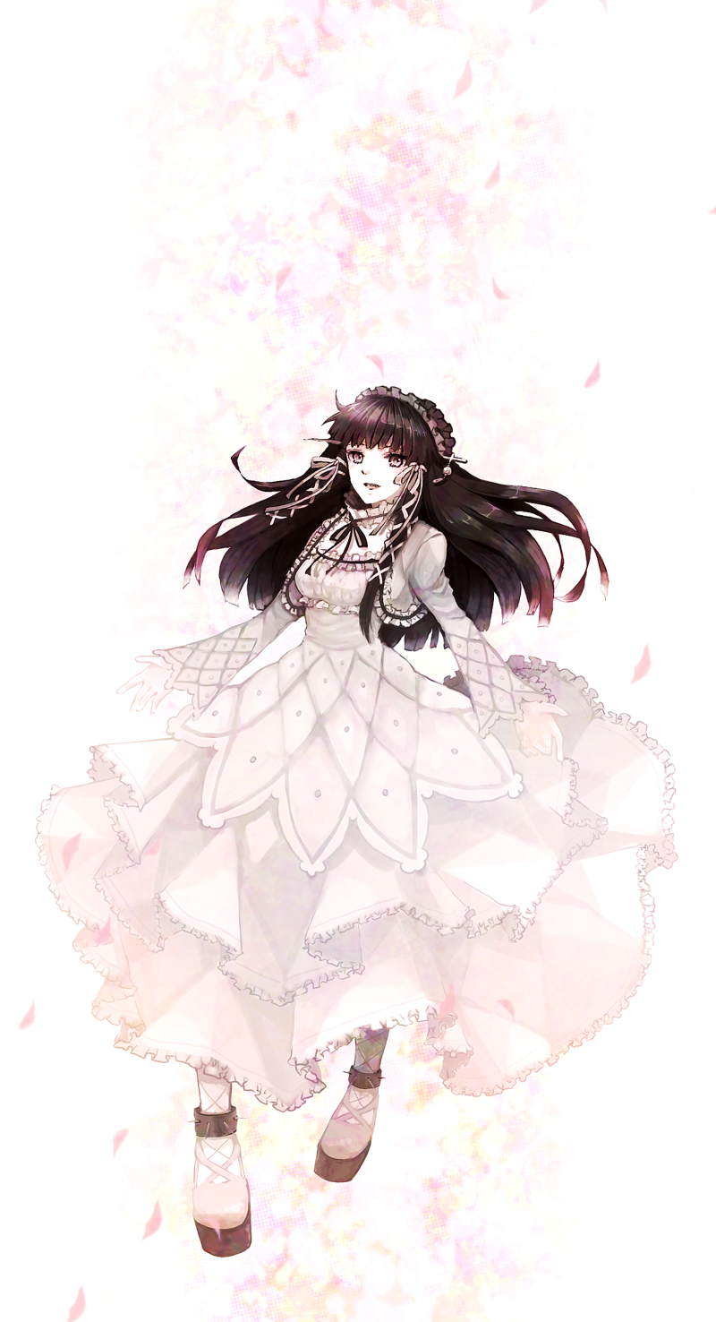 bow, dress, frills, gothic_lolita, hair_ribbon, highres, lolita_fashion, long_hair, persona, persona_3, red_hair, redhead, ribbon, shino_haruto, simple_background, smile, solo, yoshino_chidori