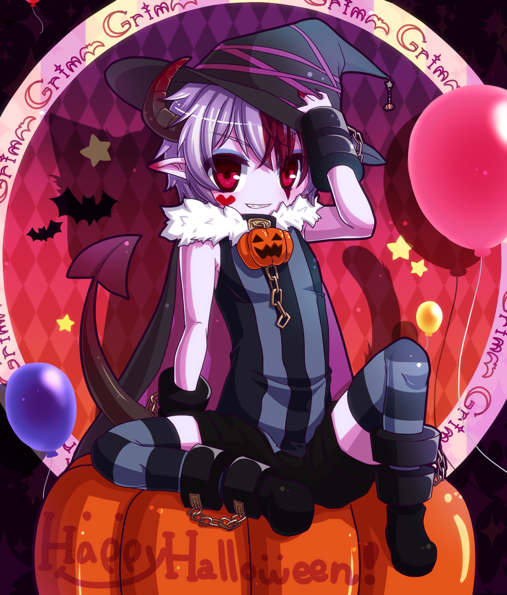 cape, copyright_request, demon_girl, halloween, happy_halloween, horns, miki_souya, multicolored_hair
